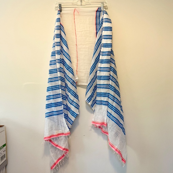 LemLem Mini Tinish Blue Neon Orange Striped Lightweight Cotton Blend Scarf OS - Picture 5 of 5